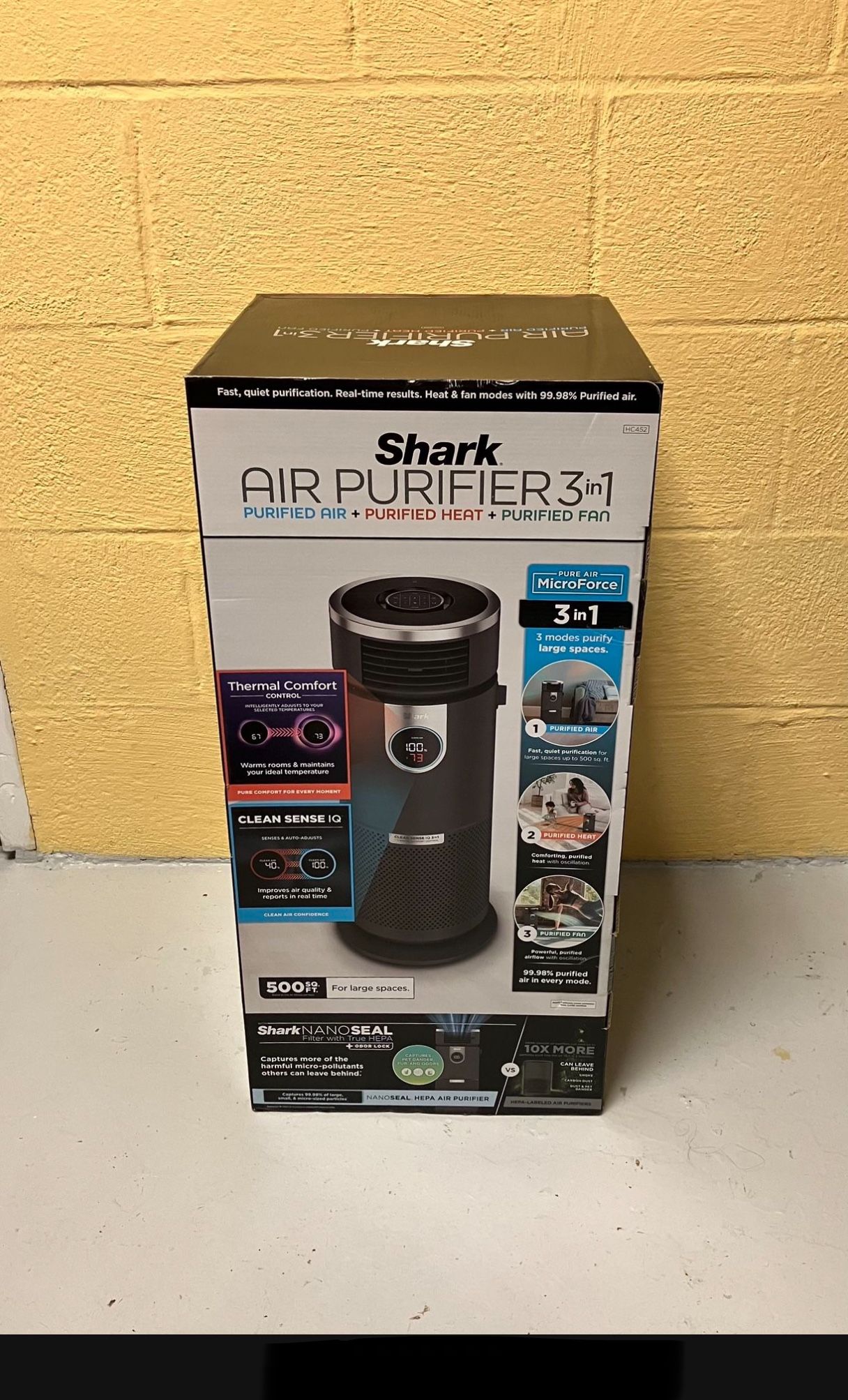 NEW Shark HC452 Home Air Purifier 3-in-1 with HEPA Filter, Space Heater + Fan Combo Purified