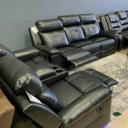 Kempten Black📌 LED Reclining Living Room Set 
Sofa