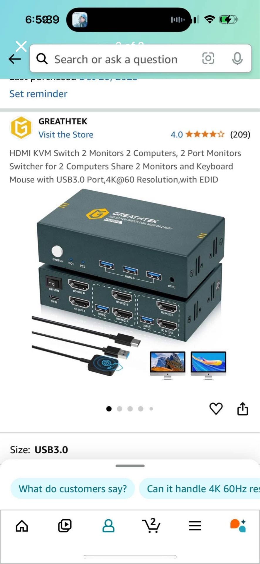 USB KVM Switch Dual Monitor 2 Port