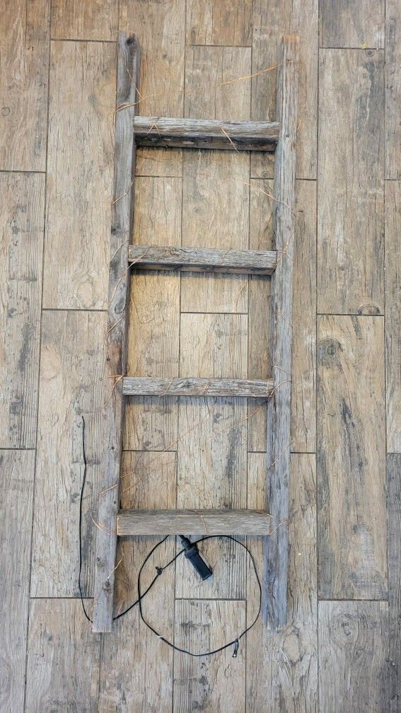 Rustic Wood Ladder Decor with String Lights – 4ft Tall