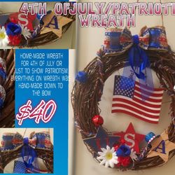 4th Of July/Patriotic Wreath-100% Hand-made