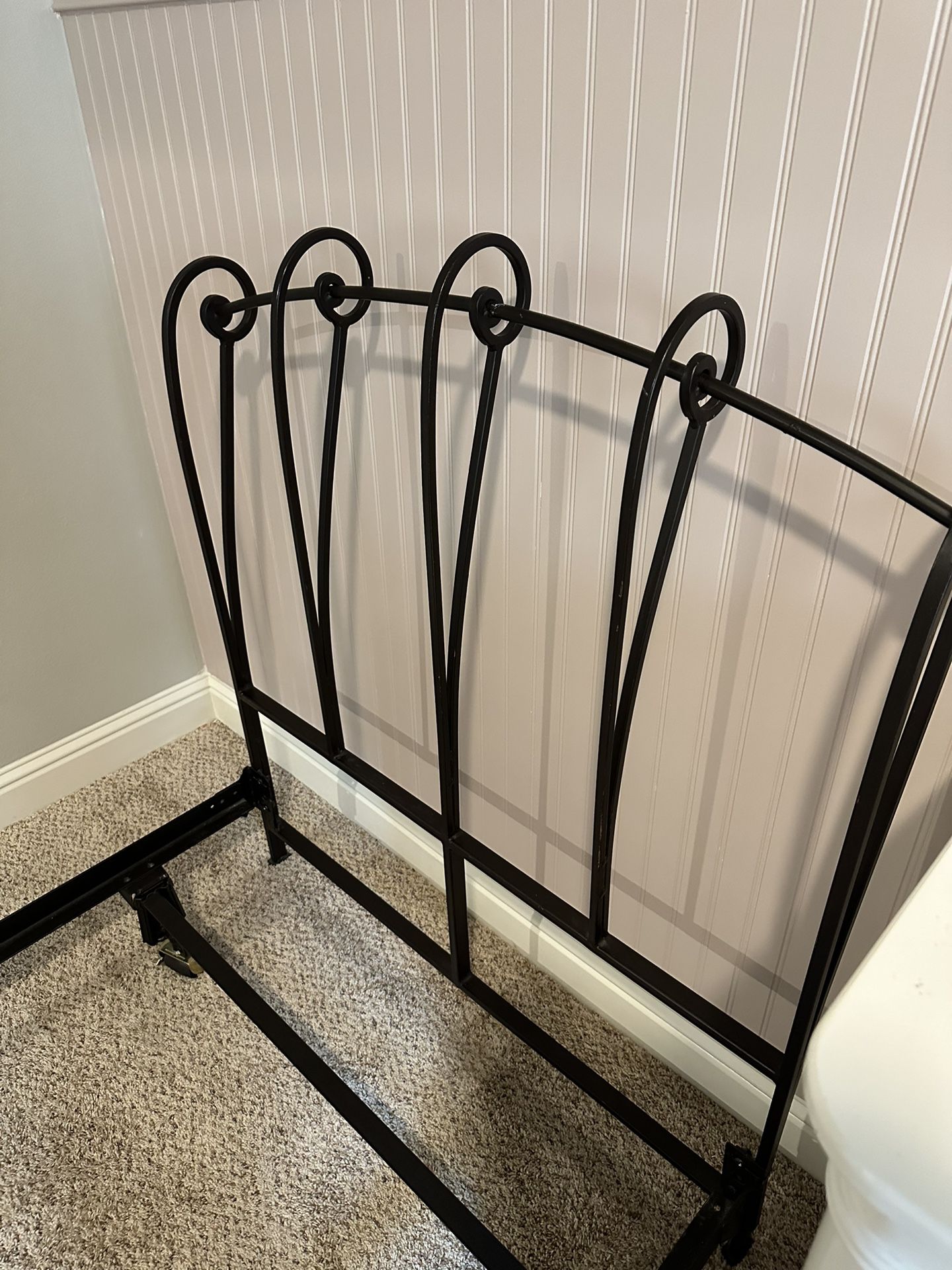 Wrought Iron Twin Bed Headboard With Night Stand 