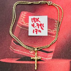 18K Solid Gold Chain and Pendant For Wedding 4.7Gr 17 Inches Long 