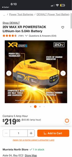 20V MAX XR POWERSTACK Lithium-Ion 5.0Ah Battery