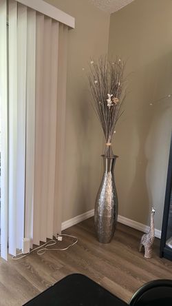 Large Silver Metal Floor Vase