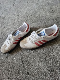 Adidas Men's Red and White Samba shoes size 13