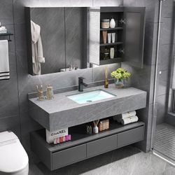 40"/48" Floating Bathroom Vanity Single Sink w/ Drawers White/Black/Gray (W/Faucet, LED Mirror) 
