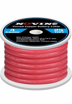 Cable de batería de 4 AWG Cable de soldadura de cobre estañado de alambre marino de calibre 4 25FT 600V 4 AWG Marine Wire Pure Copper Tinned for Super