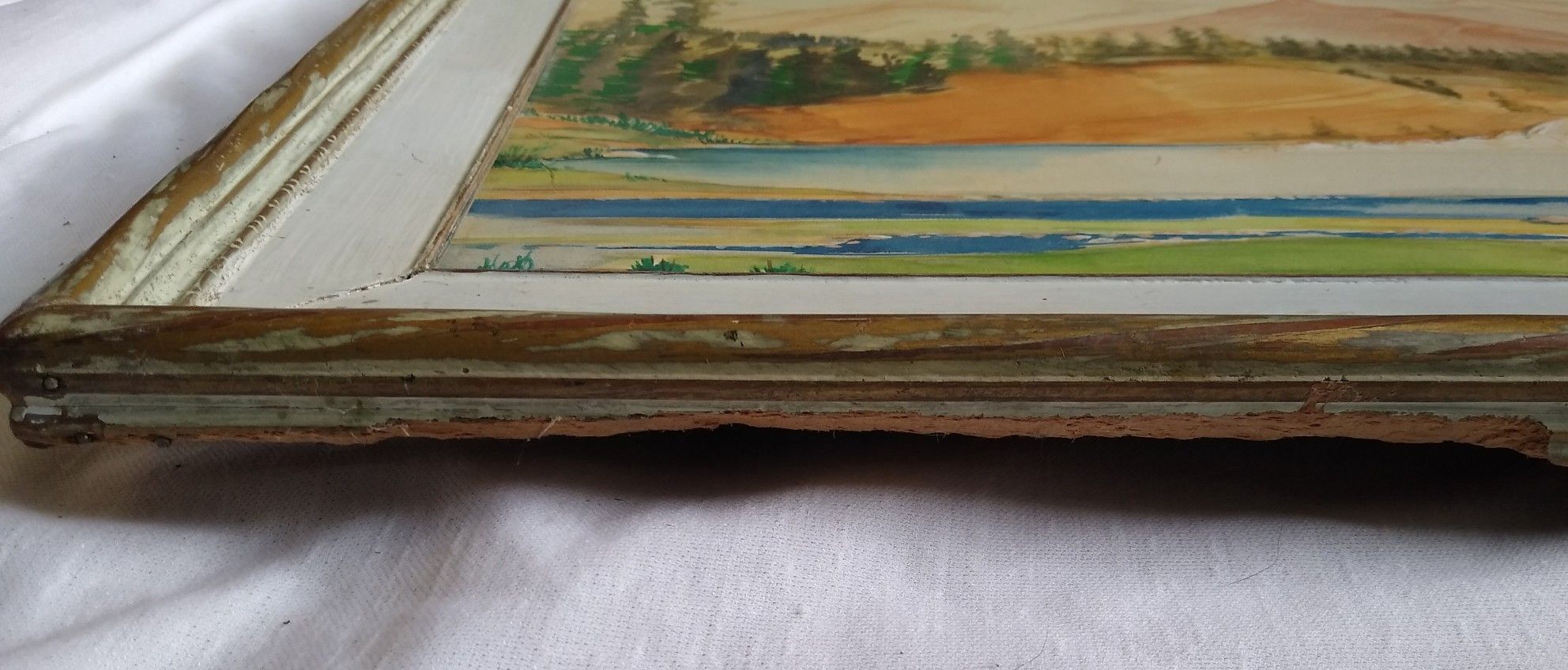 A vintage Mid-century Mod mixed media Mountain landscape Painting by y Carl H. Vollmer dated 1949