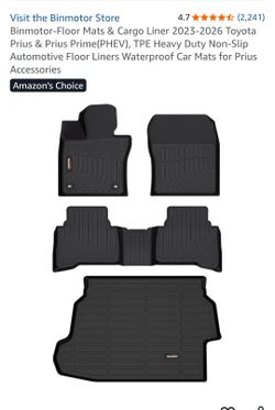 Binmotor-Floor Mats & Cargo Liner 2023-2026 Toyota Prius & Prius Prime(PHEV), TPE Heavy Duty Non-Slip Automotive Floor Liners Waterproof Car Mats for 