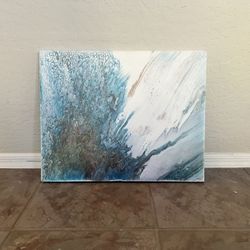 16x20 Small BRAND NEW Hand Painted Original Abstract Artwork Blue and Gold