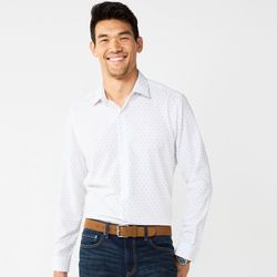 New Men's Apt. 9 Slim-Fit Wrinkle Resistant Dress Shirt White Polka Dot Size L