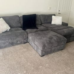 Gray 4pc Sectional Sofa With Extra Wide Chaise & Oversized Ottoman