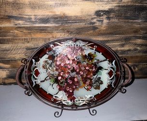 Vintage Joan Baker Buffet Serving Tray Stained Glass And Metal