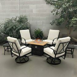7pc Outdoor Patio Swivel Chair Set With Fire Pit