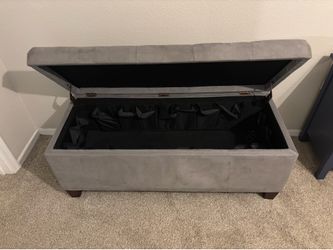 Gray suede shoe bench storage ottoman