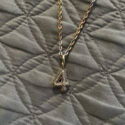 10k Gold Tritone Chain Si Diamond Pendant