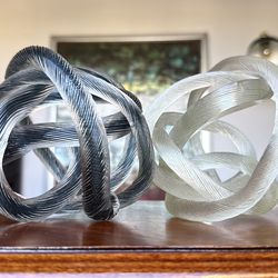 Mid Century Murano Style Glass Knot Sculptures – Ribbon Glass – Pair
