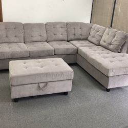 COSTCO Gray Chenille Sectional Couch And Ottoman