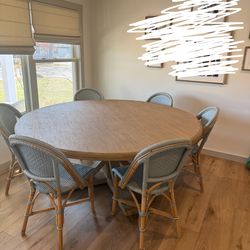 Serena & Lily Round Dining Set with Coastal Blue Chairs