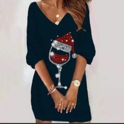 New Women's Christmas Casual Dress Tunic Top Mini Dress