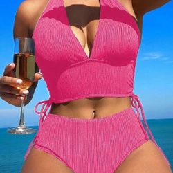 Women Swimsuit Summer Beach Neck Bikini with Side Knot Sexy Two Piece