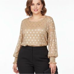 Gold Metallic Polka Dot Blouse