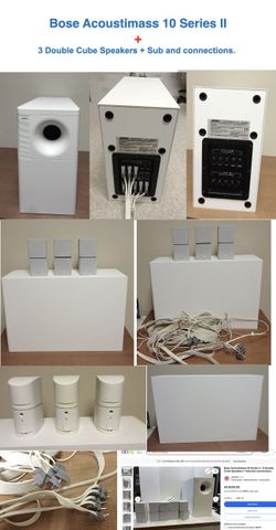 
Bose Acoustimass 10 Series II —3 Double Cube Speakers + Sub and connections. 