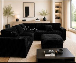Sectional sofa with ottoman black Fur-Like Jumbo Corduroy