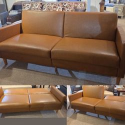 Convertible Sofa Bed Camel Faux Leather (Futon)