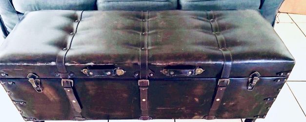 Leather Storage Trunk Ottoman