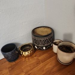 Planter Pots And Wooden Frame And Chalkboard