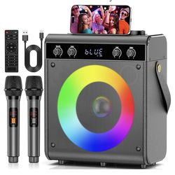 Ktrenv Karaoke Machine with 2 Wireless Microphone, Portable Karaoke Machine