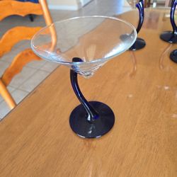 4 Vintage Cobalt Blue Martini Glasses