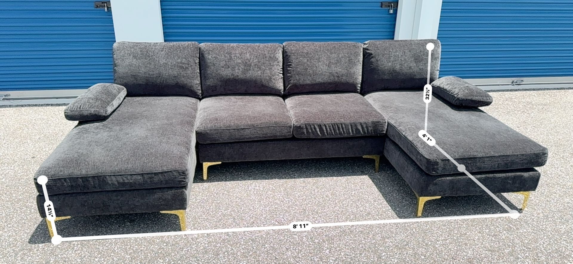 3pc MODULAR SECTIONAL GRAY GOLD USHAPE SOFA COUCH CHAISE