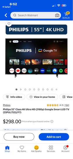 Phillips 55” 4K ultra HD Smart tv