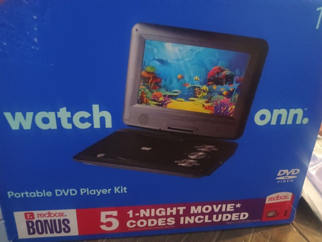 Onn. Portable DVD Player Kit W/ Redbox Free Rentals