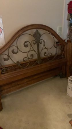 Wood and Wrought Iron Bed Headboard