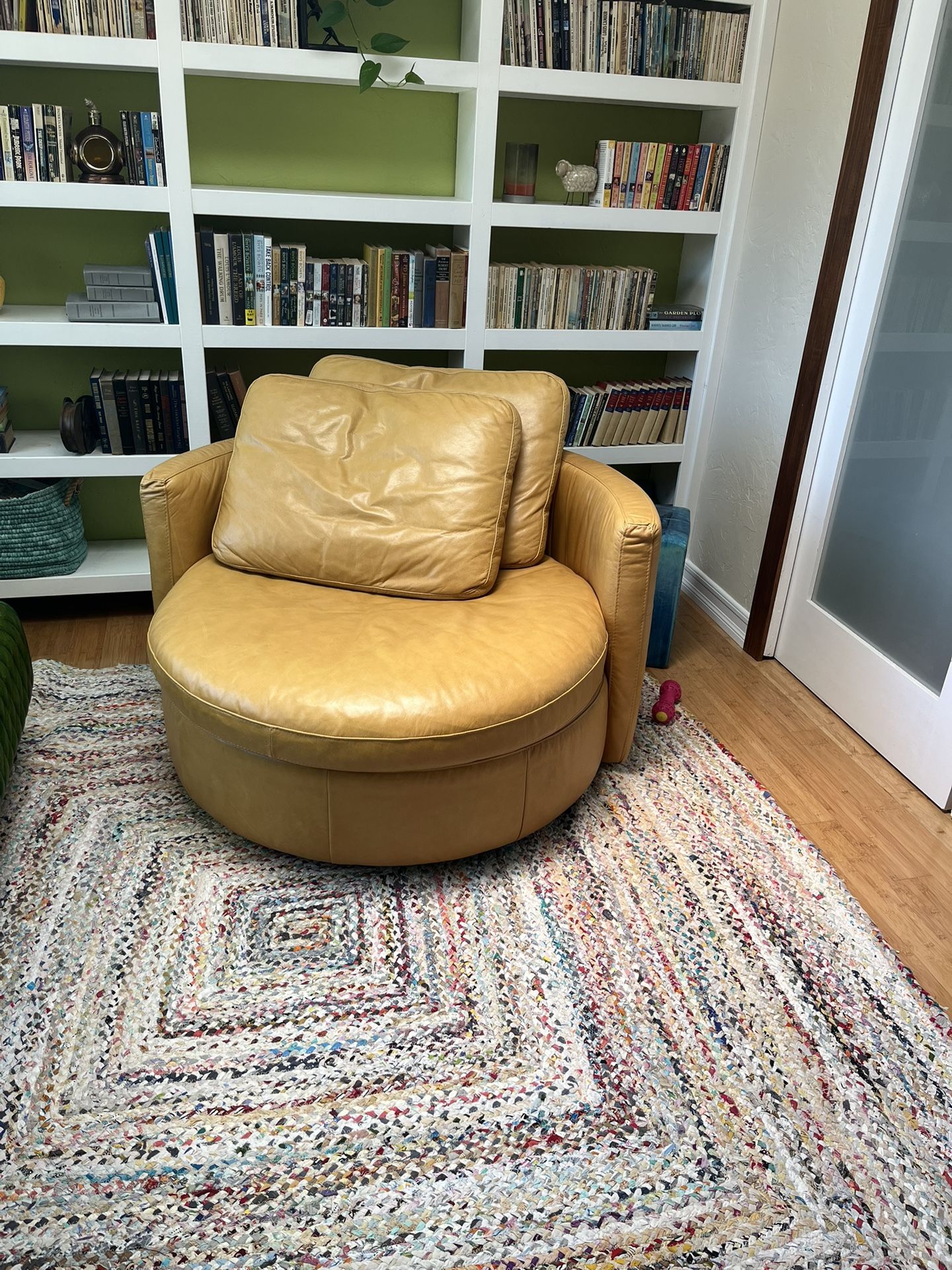 Italian Leather Oversized Swivel Chair