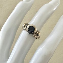 Unique Sterling Silver & 14K Gold Ring with  Blue/purple Faceted Stone