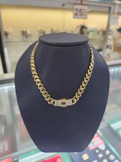 Gold Cuban Link Chain Necklace with Iced CZ Clasp
