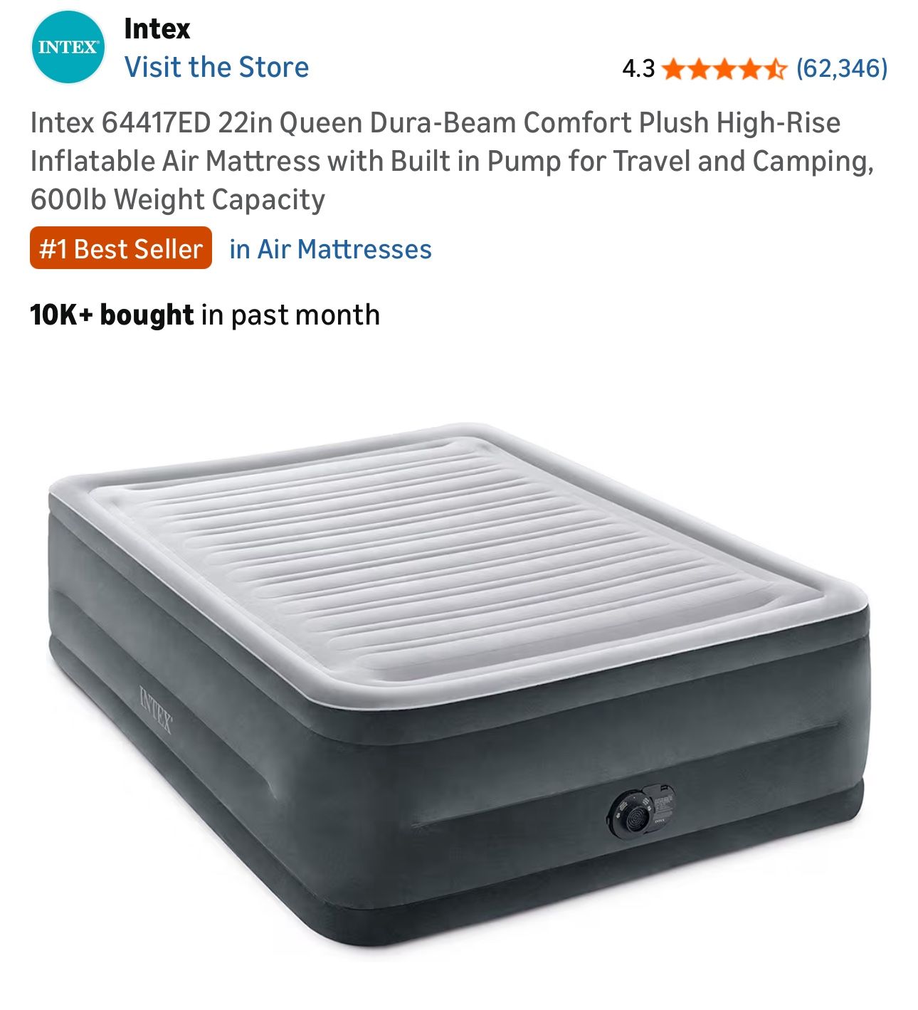 Intex 22 Inches Queen Inflatable Air Mattress 