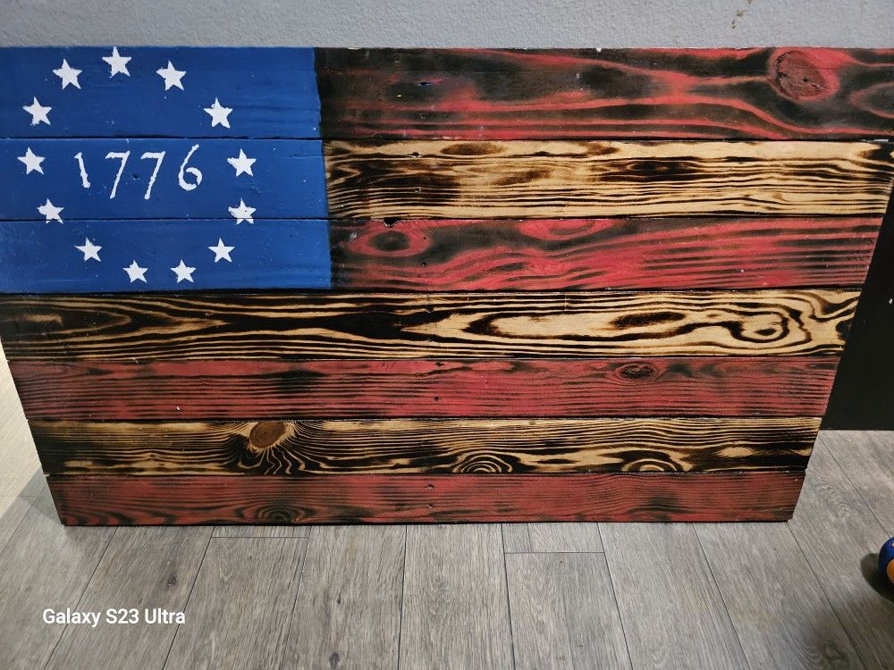 Reclaimed Pallet American Flag Burnt