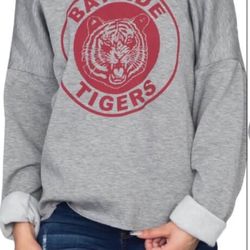 Saved By The Bell Cozy, fleece off the shoulder sweatshirt. Size 6.  Rainbow and Blue Diamond.