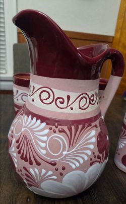 Mexican pottery Pitcher and Cups