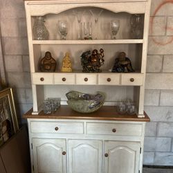 Distressed Cream Farmhouse Hutch 