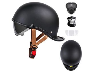 Swallowtail Style Motorcycle Half Face Helmet, Goggles&Dual Hidden Visor&face Towel (3XL)