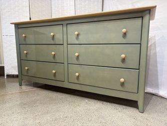NADEAU Two Tone 6 Drawer Dresser in Sage and Natural
