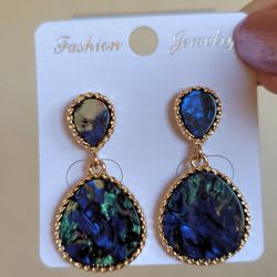 Drop-embellished abalone shell earrings