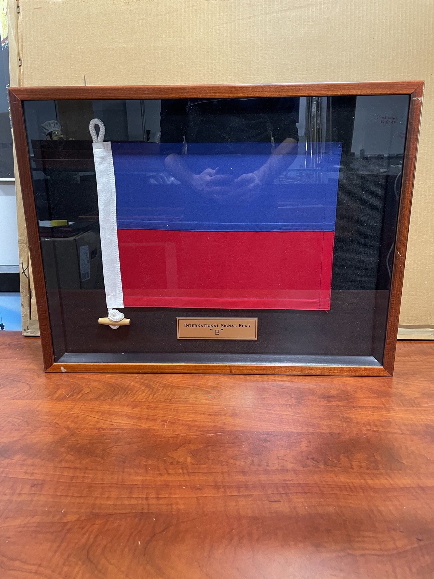 Wood Framed Shadow box International Signal Flag “E”